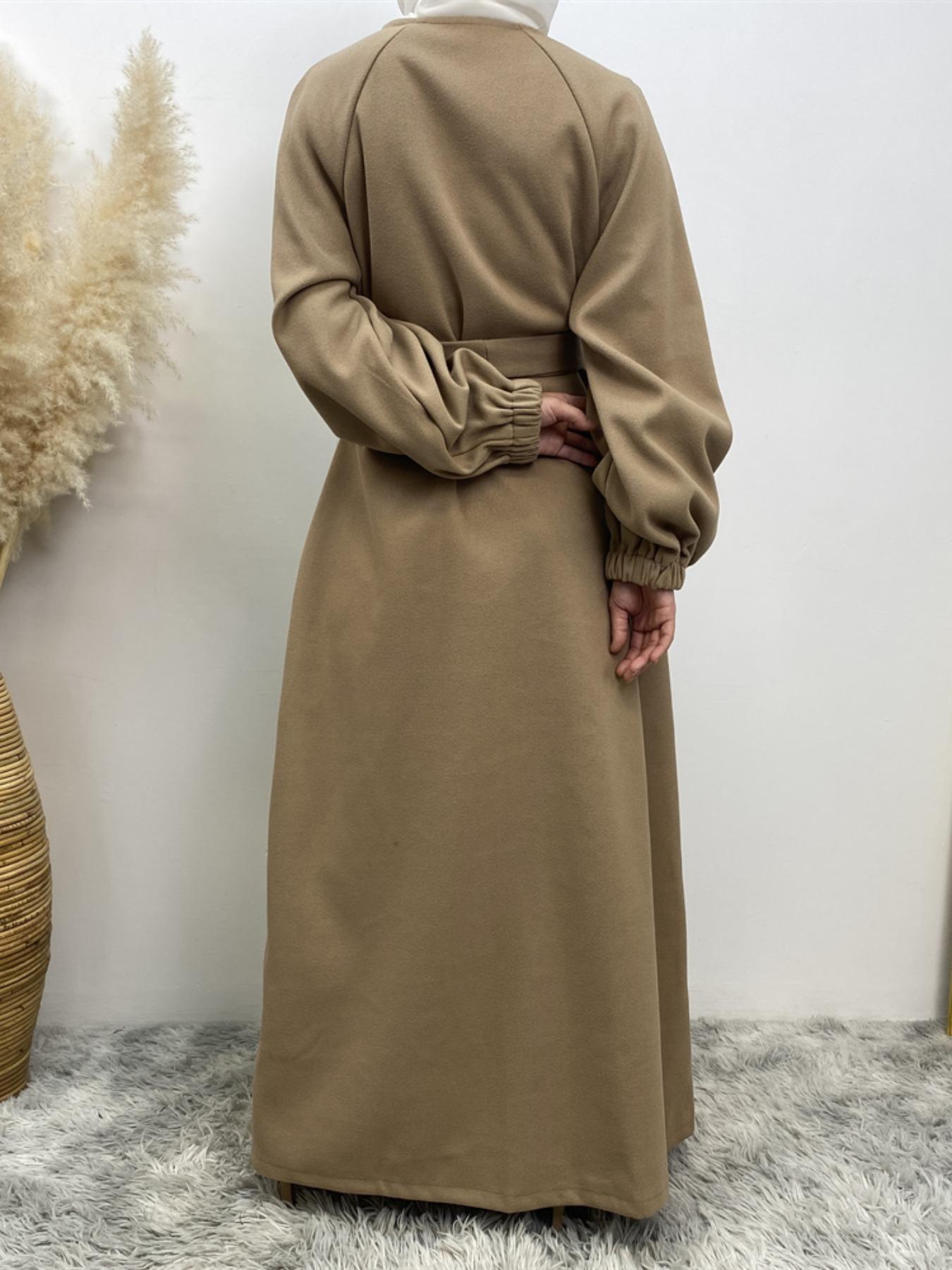 Fashion Slim Fit Muslim Cardigan, Long Sleeve European Style Jacket with Pockets, Casual Fall & Winter Wear for Women, Cover Up Cardigan