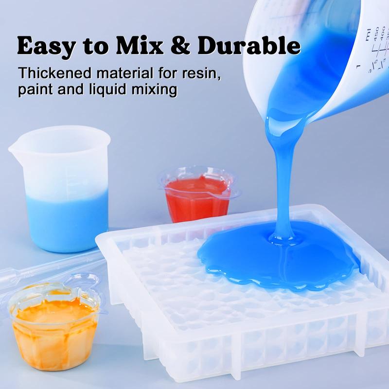 Silicone Measuring Cups, 450ml/600ml Accurate 2 Scales & 100ml Durable Measuring Cups, Epoxy Mixing Cup,Silicone Stirring Sticks, Easy Clean Resin Supplies for Resin Molds, Resin Mixing,Thicker&Non-Stick Resin Mixing Cups,Glitter Tumbler - LET'S RESIN