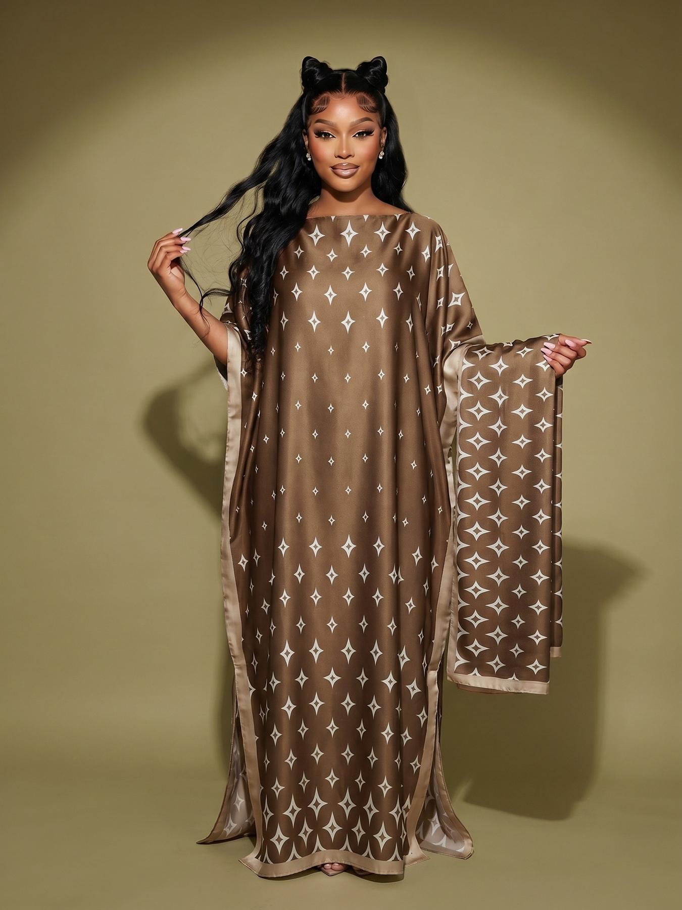 Caftan Maxi Dress I Star Pattern Statement Beach Cover Up Luxury Satin Lounge Dress Vacation Outfits