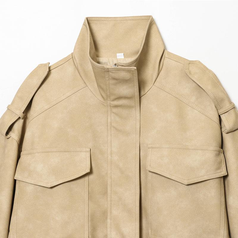 Women's Winter Fitted Jacket Zipper Oversized Stand Collar Multiple Pockets Workwear Street Style Casual Layered Outerwear