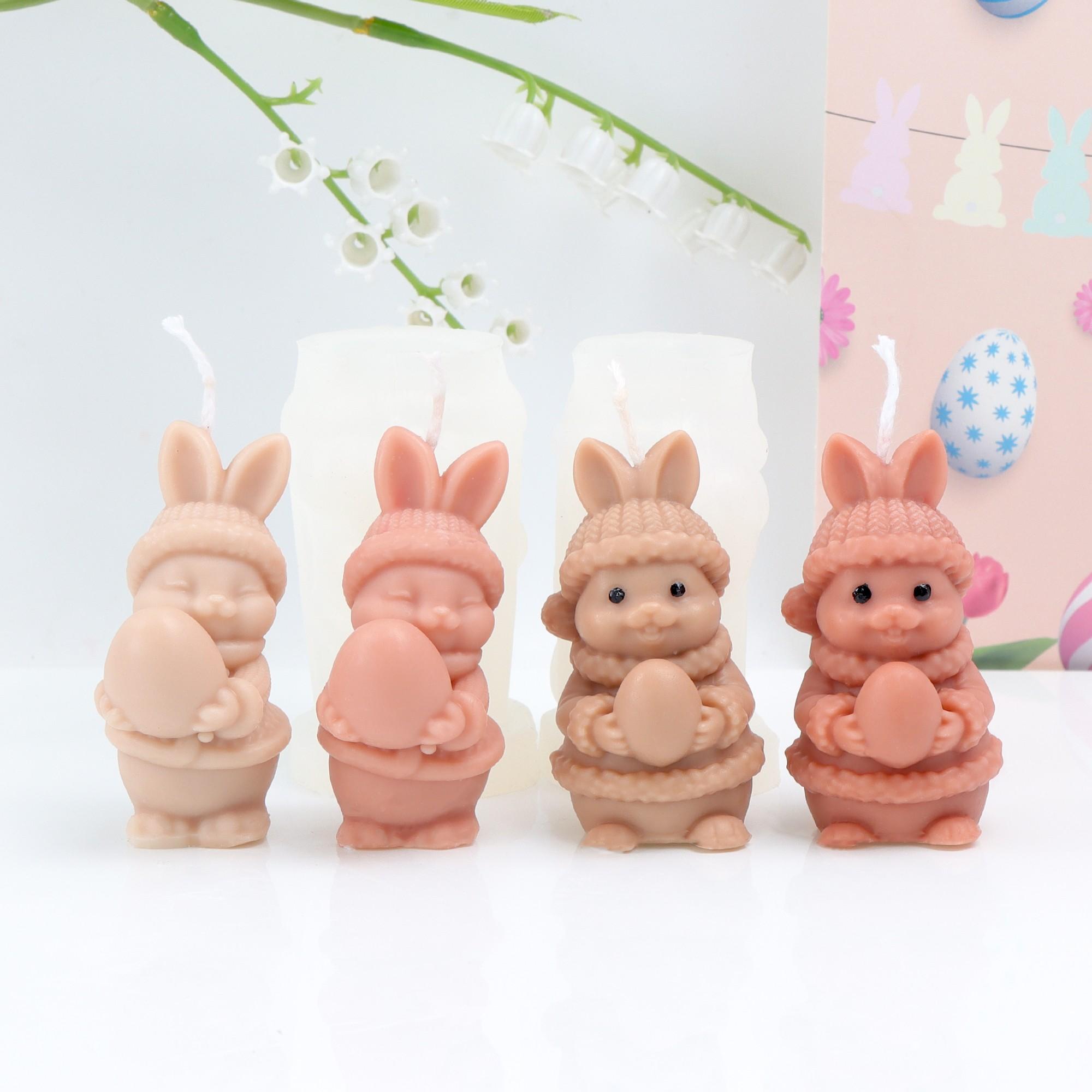 3D Easter Bunny Holding Egg Silicone Candle Mold, Cute Rabbit Hug Egg Wax Mould for DIY Scented Candle Soap Resin Plaster, Spring Easter Decor Craft Gift