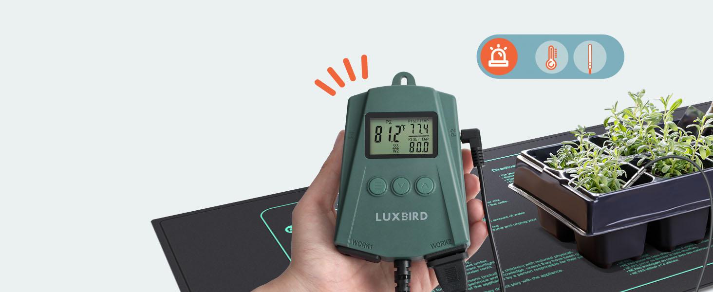 LUXBIRD 2 Pack 10"x 20.75" Seedling Heat Mat and Digital Thermostat Controller Combo Set (120v US Plug)