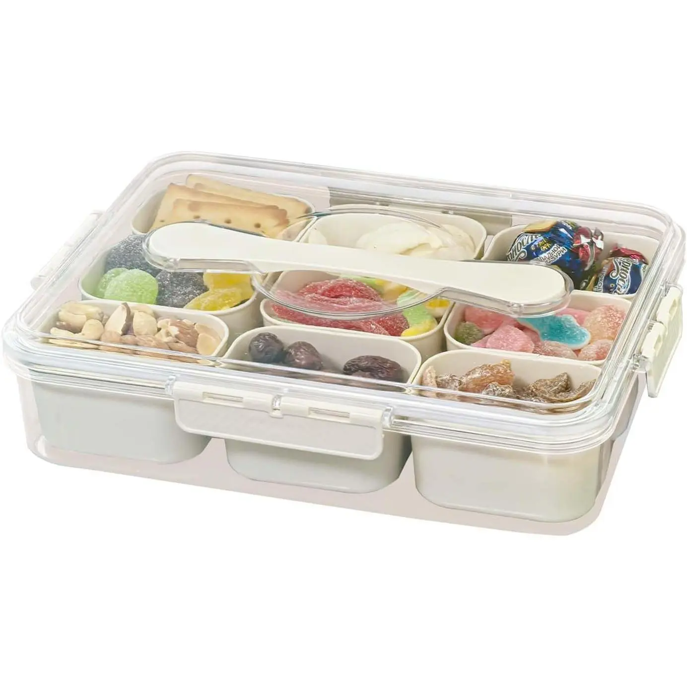 SILIVO Snackle Box Container - 9 Compartment Portable Divided Serving Tray with Lid and Handle,Clear Snack Organizer for Candy, Fruits, Nuts, Snacks - Perfect for Party, Travel and Entertaining