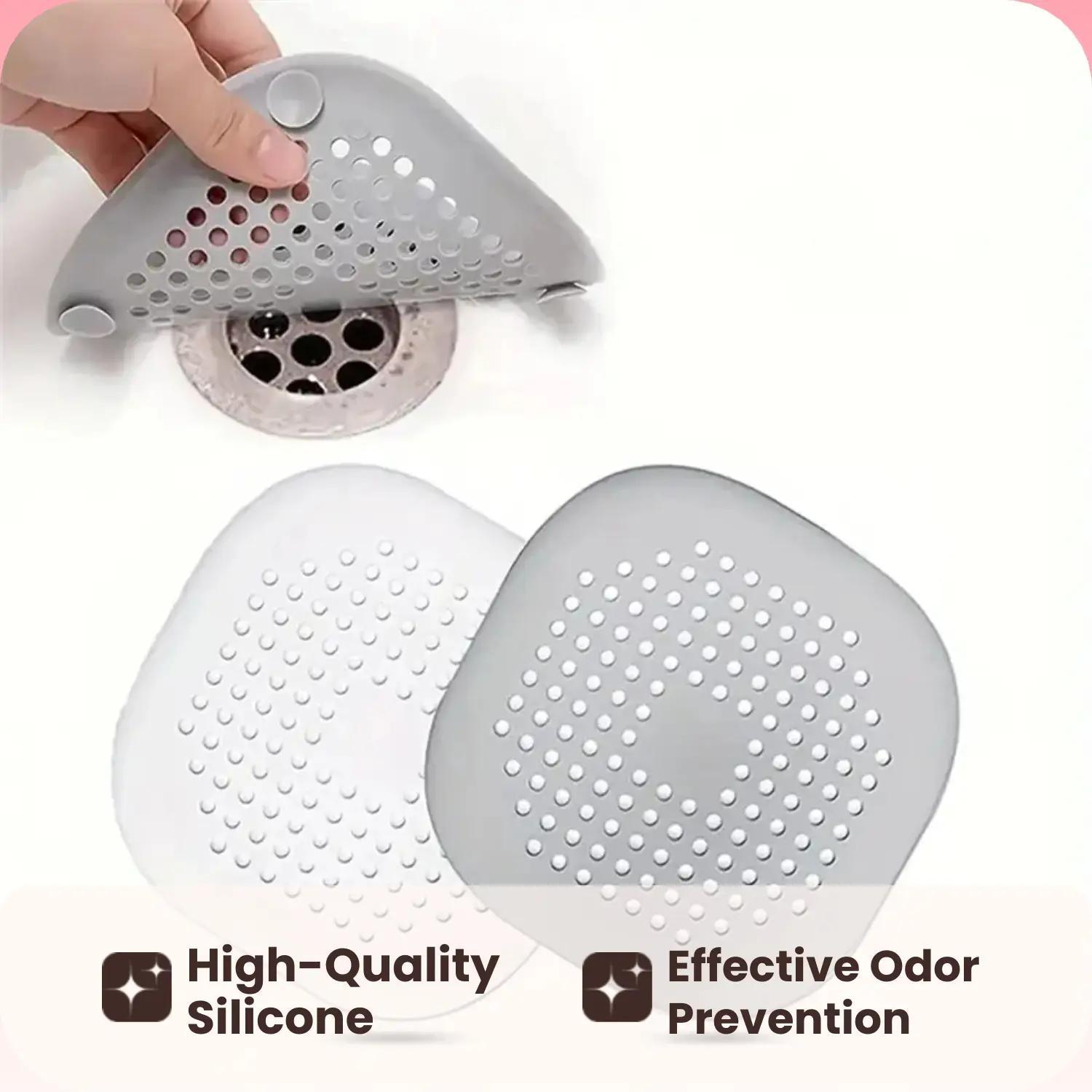 Sink Drain Hair Filter, Silicone Kitchen Odor Eliminator, Bathroom Shower Mesh, 2-Piece Set, Hair Collector for Drains