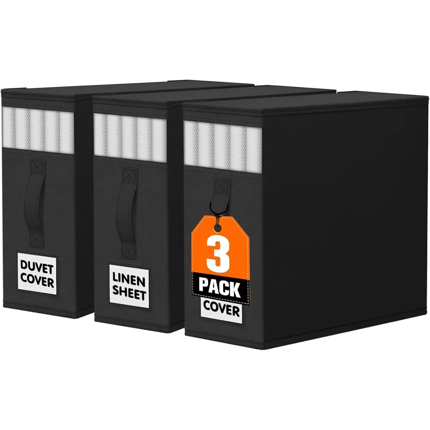 Sheet Organizers and Storage,Closet Bed Sheet Organizer Under Bed Storage and Organization with Label Cards & Clear Window for Bedding Sheets,Duvet Covers,Blankets (3 Pack,Black)