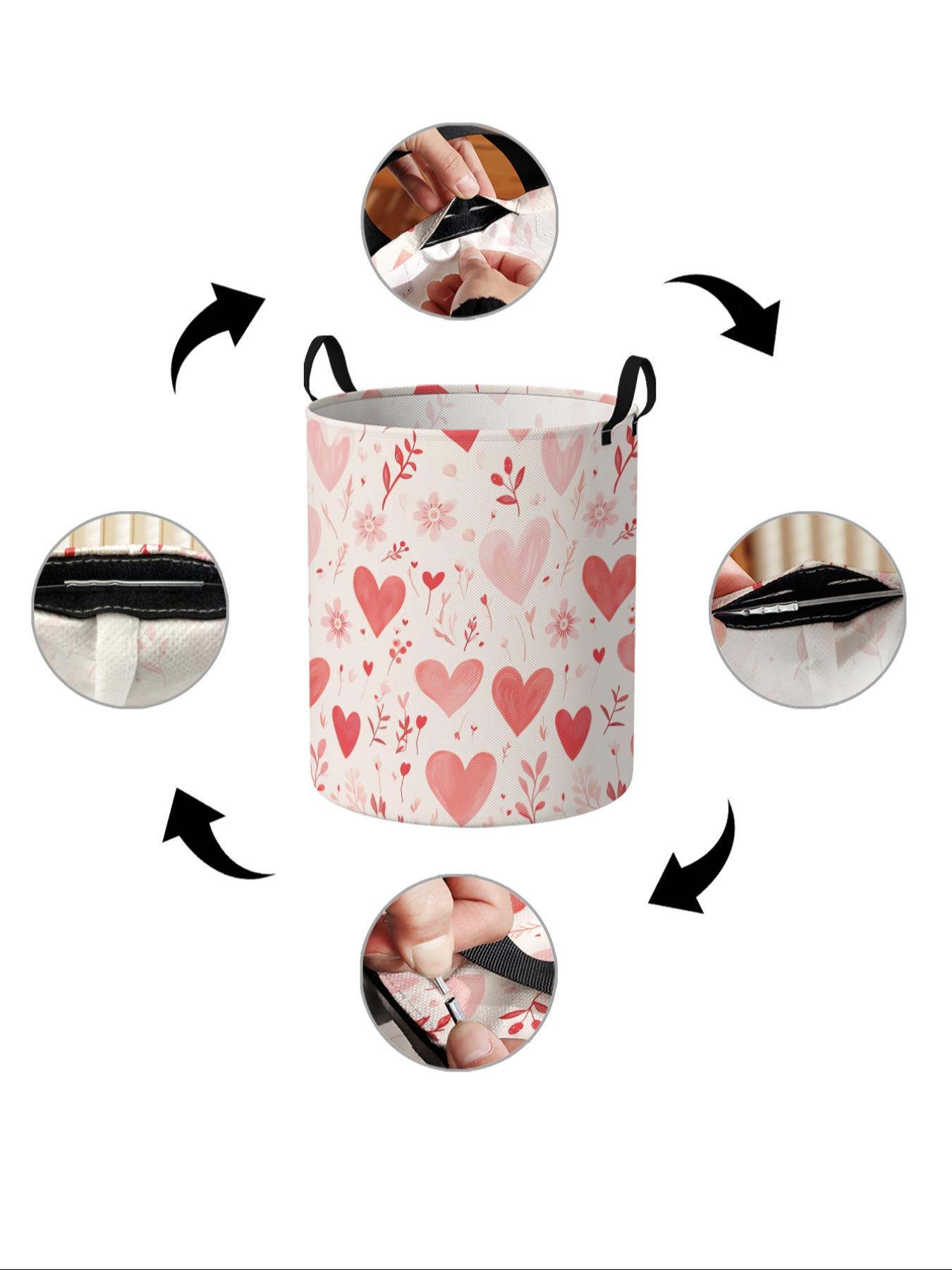 Heart Pattern Laundry Basket with Handle, Durable Foldable Storage Bin, Large Capacity for Home Use, Toy Organizer, Valentine's Day Gift