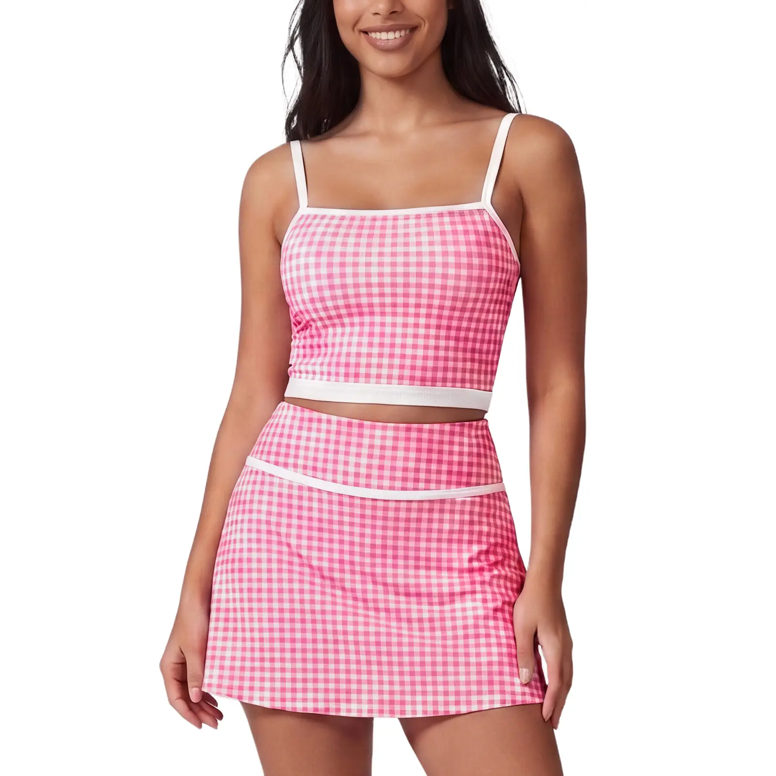 Aoysky Women's Lightweight Floral 2 Piece Matching Set with Square Neck Crop Top & High Waist Mini Skort for Summer Streetwear, Outdoor, Feminine, Sheer, Strappy, Fabric