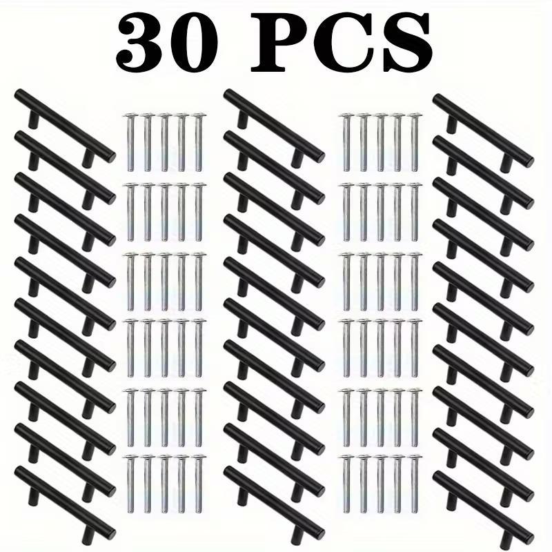 30pcs Modern T-Type Cabinet Handles, Brushed Silver Stainless Steel, Polished Kitchen and Home Furniture Drawer Pulls, Includes Installation Hardware
