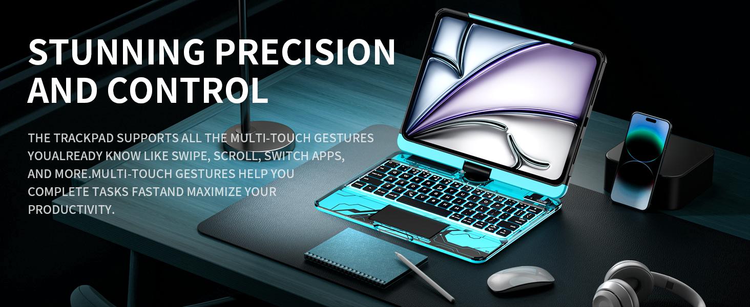 Y2K Dreamy Blue 360° Rotatable Keyboard iPadCase for 2025 iPad 11th Gen 10.9-inch & iPad 11th Gen 11-inch (A16, 2025), Transparent Back Cover, Responsive Touchpad, Built-in Stylus Holder, 7-Color Backlit Keyboard