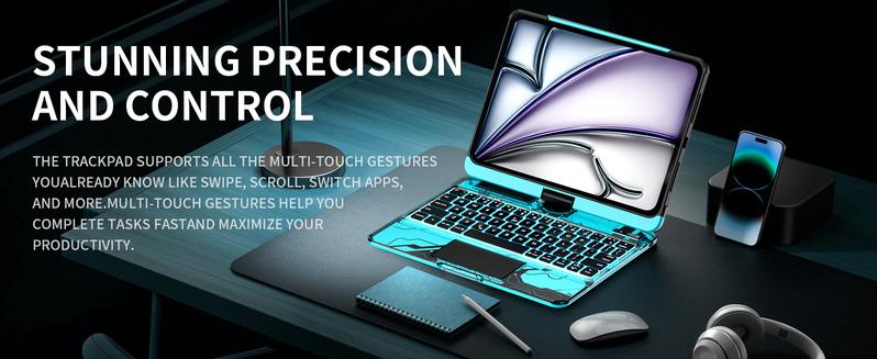 Y2K Dreamy Blue 360° Rotatable Keyboard iPadCase for 2025 iPad 11th Gen 10.9-inch & iPad 11th Gen 11-inch (A16, 2025), Transparent Back Cover, Responsive Touchpad, Built-in Stylus Holder, 7-Color Backlit Keyboard