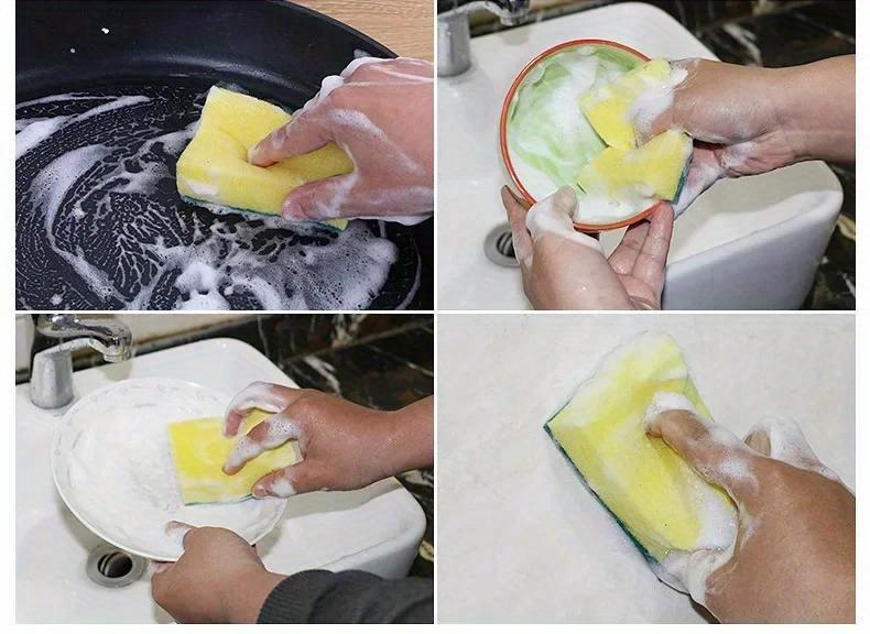 24pcs High-Quality Dishwashing Sponge - Double-Layer, Powerful Decontamination, Yellow + Green, Fibrous Material with Sand for Increased Friction, High-Density & Soft, with Detergent for Easy Rinsing, for Kitchen/Furniture/Bathroom Cleaning, Dish Sponges