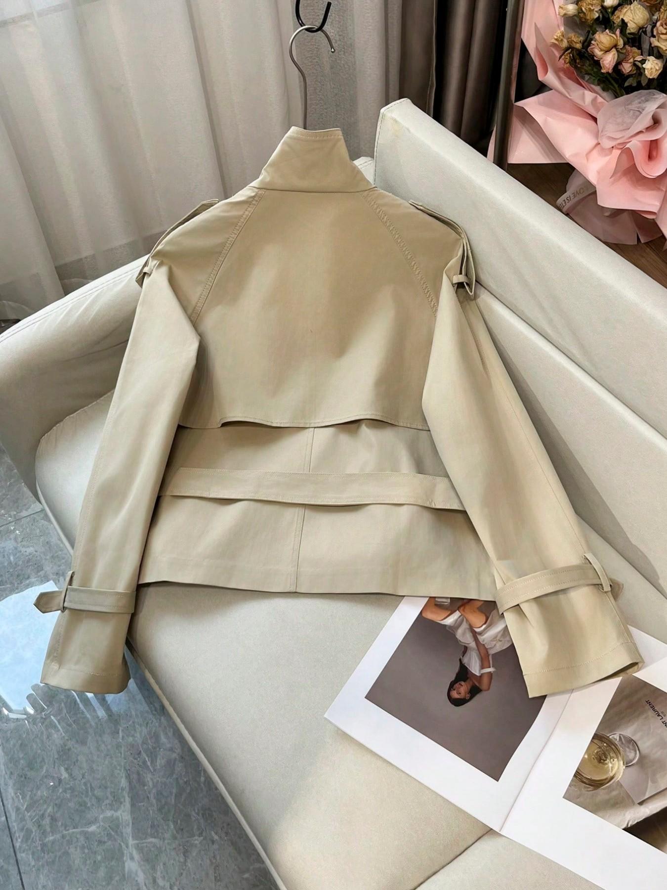 Women's Short Coat with Dual Button Straps, Long Sleeve Fall Winter British Style, Office Party Streetwear, Perfect for Daily Wear