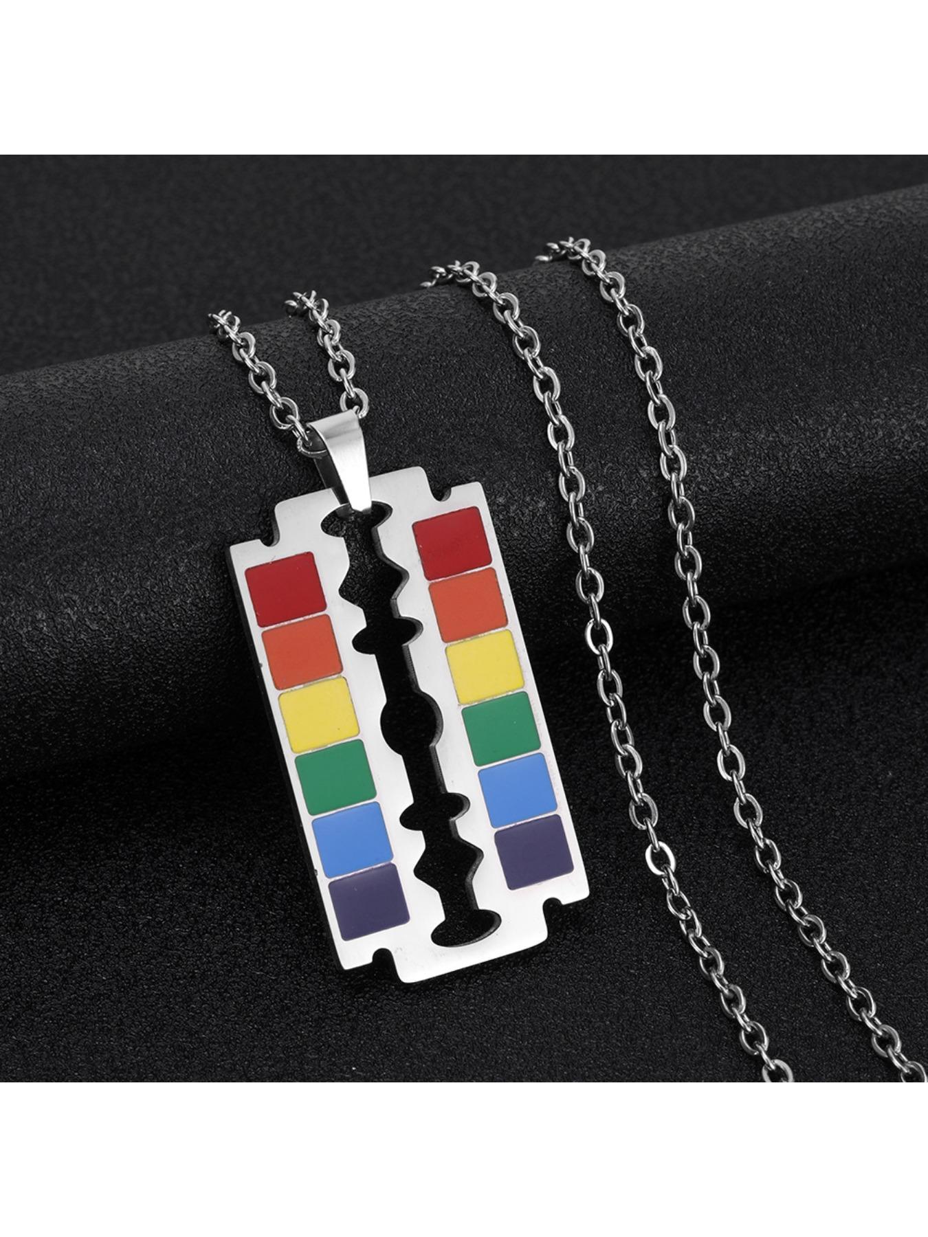 Rainbow Razor Blade Necklace | LGBTQ+ Pride Stainless Steel Pendant | Punk Jewelry for Gift