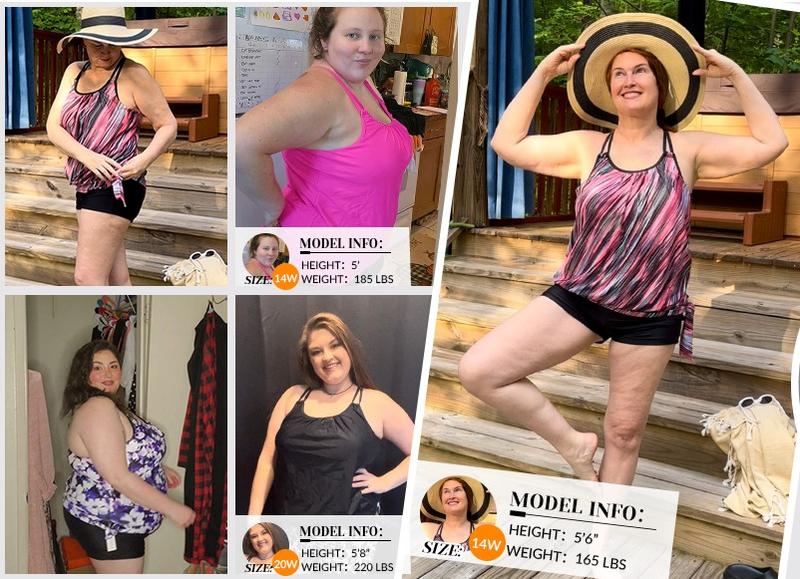 Holipick Women Plus Size Two Piece Tankini Swimsuit Tummy Control Bathing Suits Blouson Tankini Top with Boy Shorts