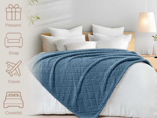 Whale Flotilla Fuzzy Fleece King Size Blanket for Bed, Soft Fluffy Jacquard Waffle Blankets for All Season, Lightweight and Warm, 90x104 Inch