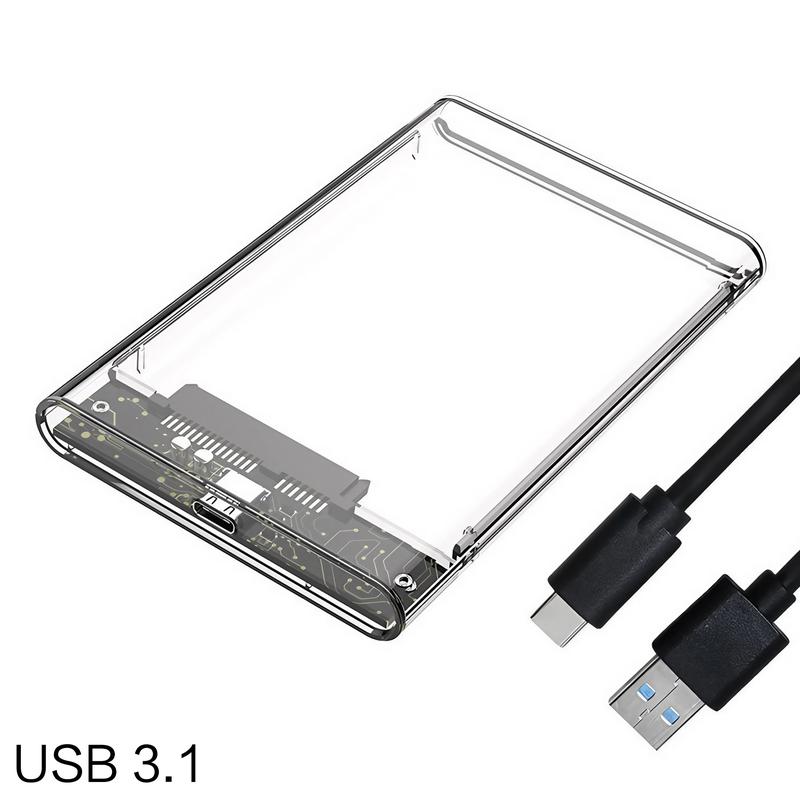 2.5 Inch External Hard Drive Enclosure, 1 Count SATA to USB 3.0 Transparent SSD & HDD Box, High Speed Hard Drive Box, Mobile Storage HDD Box