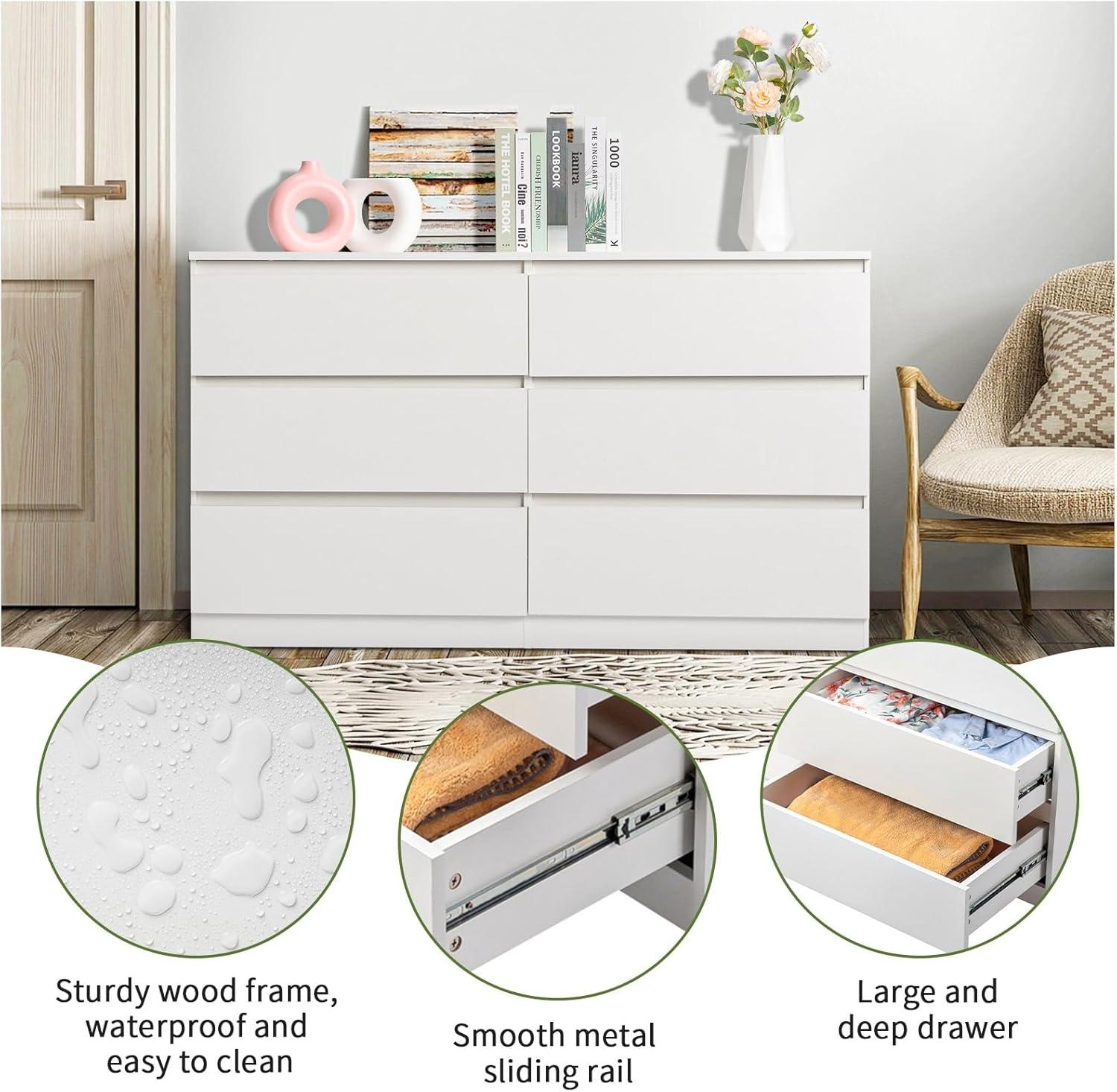 Karlhome Dresser for Bedroom,55'' Modern Large 6 Drawer Dresser with Deep Drawer,Wide Storage Chest of Drawers,Wood Bedroom Storage Organizer Furniture for Closet Karlhome Dresser for Bedroom,55'' Modern Large 6 Drawer Dresser with Deep Drawer,Wide Storage Chest of Drawers,Wood Bedroom Storage Organizer Furniture for Closet