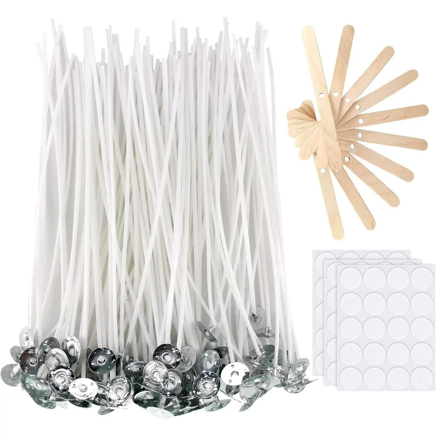 Candle Wicks, 100 count 6-Inch  Wicks with 30 Stickers & 10 Centering Tools | Complete Candle Making Supplies Kit for Soy Beeswax, Candle in Jar, DIY Starter Kit