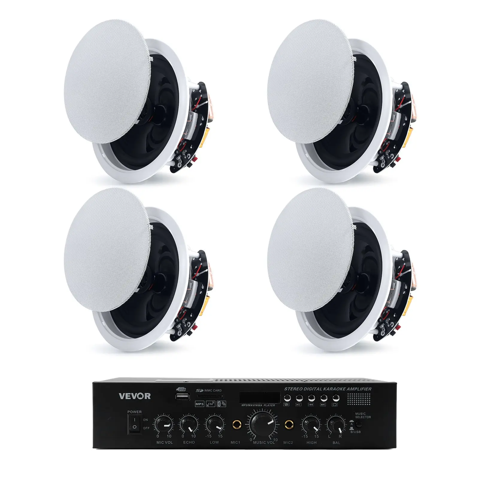 VEVOR Bluetooth Ceiling Speakers, 6.5", In Ceiling In-Wall Speaker System with Amplifier, 2-Way, for Damp and Humid Placement, Home Theater, Covered Outdoor Patio and Flush Mount Wired, 4 Speakers