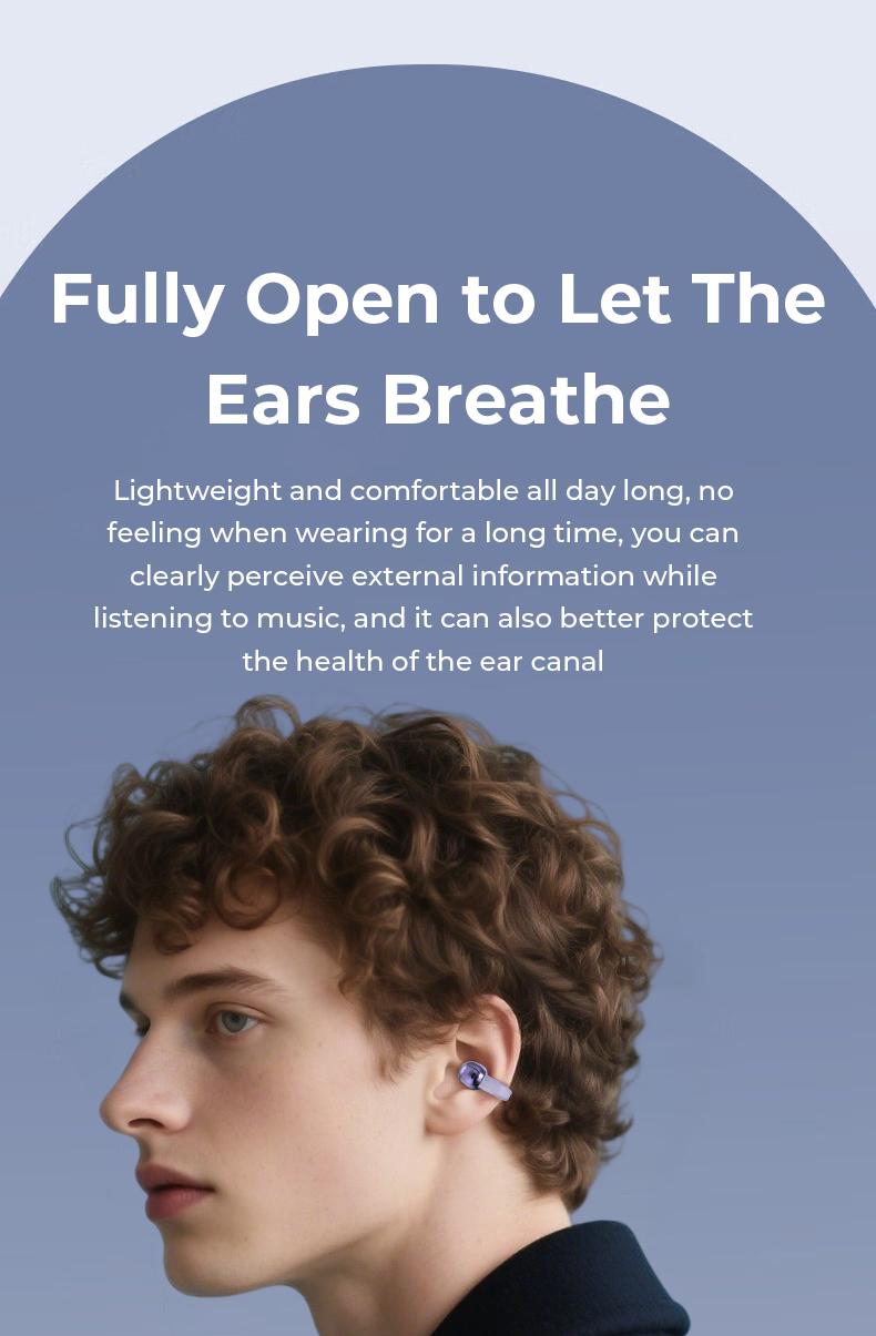 MINISO MS198 Clip-on Design Wireless Earphones Bluetooth 6.0 No-sense wearing HiFi Stereo Sound Audio Wireless Headphones for Music & Phone Calls IPX5 Waterproof Sports Earbuds for Running, Workout