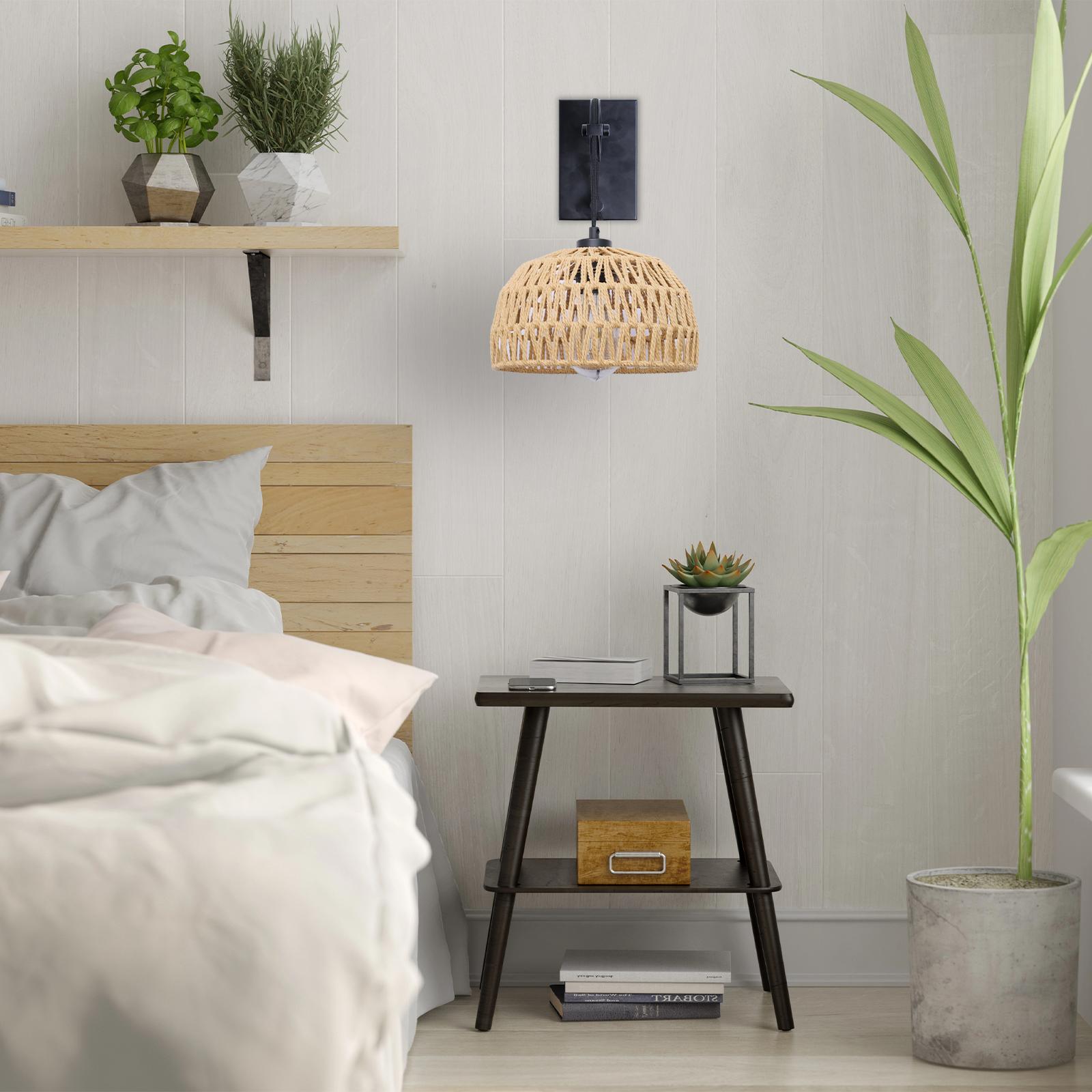 GLITGATE Boho Plug-in Wall Sconce without Bulbs for Livingroom,Hand-woven Rattan Wall Lamp With Adjustable Height,Wall Mounted Night Light,Bedside Wall Lamps for All E26 Bulbs for Bedroom,Living Room Decor (Bulbs Not Included)