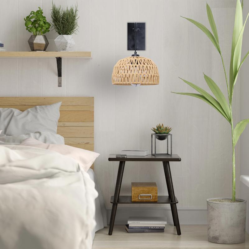 GLITGATE Boho Plug-in Wall Sconce without Bulbs for Livingroom,Hand-woven Rattan Wall Lamp With Adjustable Height,Wall Mounted Night Light,Bedside Wall Lamps for All E26 Bulbs for Bedroom,Living Room Decor (Bulbs Not Included)