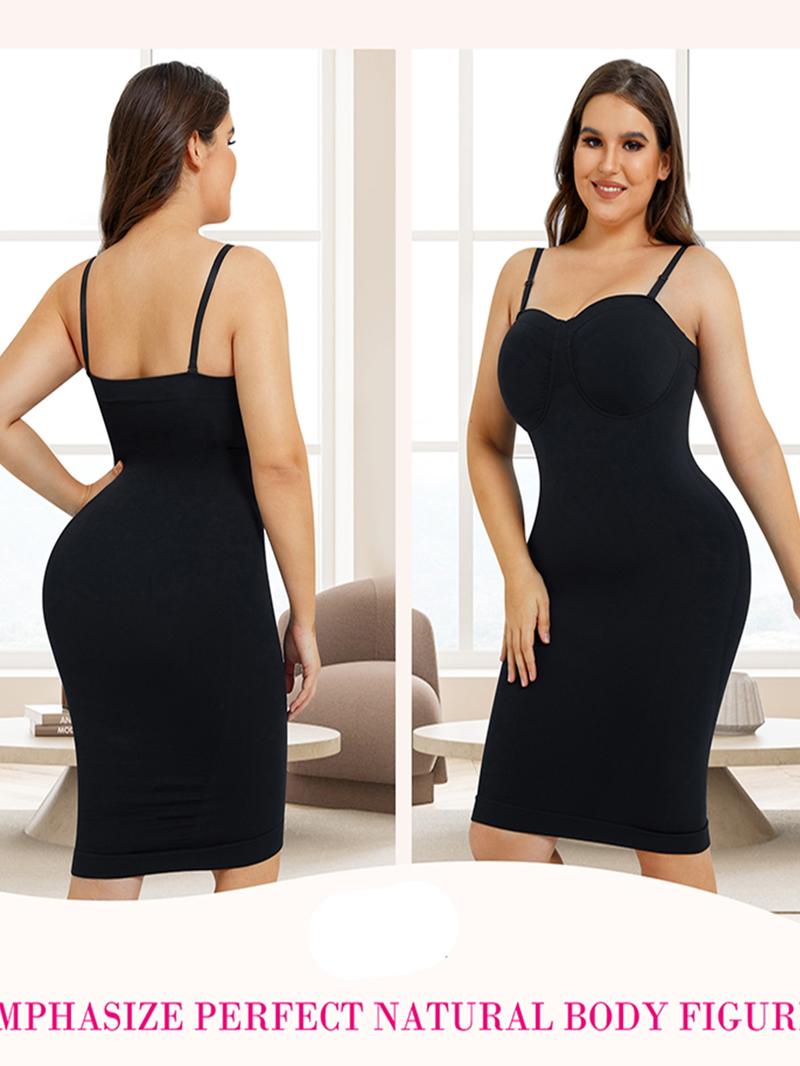 Women's  Basic Solid Adjustable Strap Seamless Bodycon Shapewear Slip, Casual Plain Spaghetti Strap Tummy Control Dress Slip for Under Dress, Ladies Cami Body Shaper for Club Party, Underwear