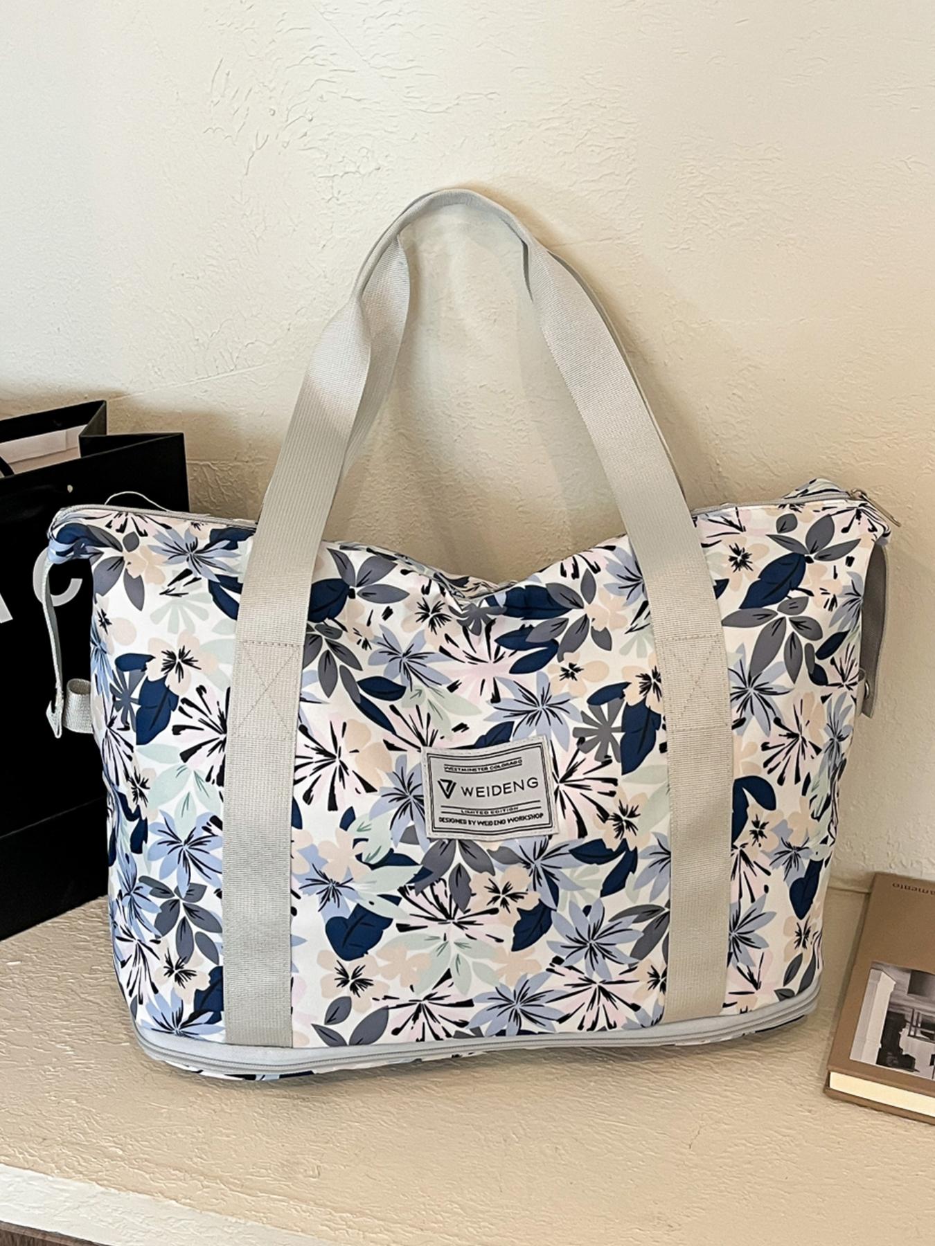 1pc  Simple floral versatile travel bag with new plant print design, large capacity layered storage, hand-held crossbody, fitness travel, commuting, business travel, lightweight travel bag