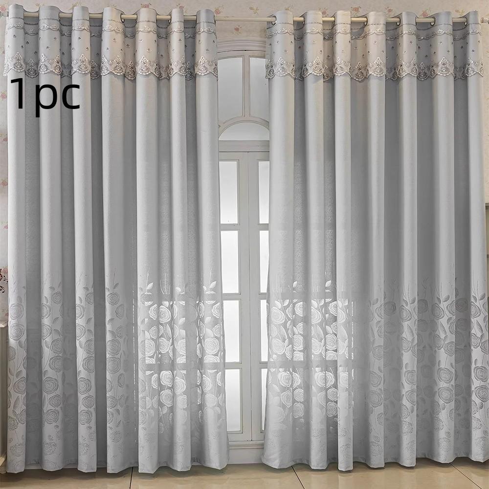 1pc French Vintage Light Rose Embroidered Sheer Curtain, Lace Trimmed Drapes for Living Room Bedroom Floor-To-Ceiling Window Decor
