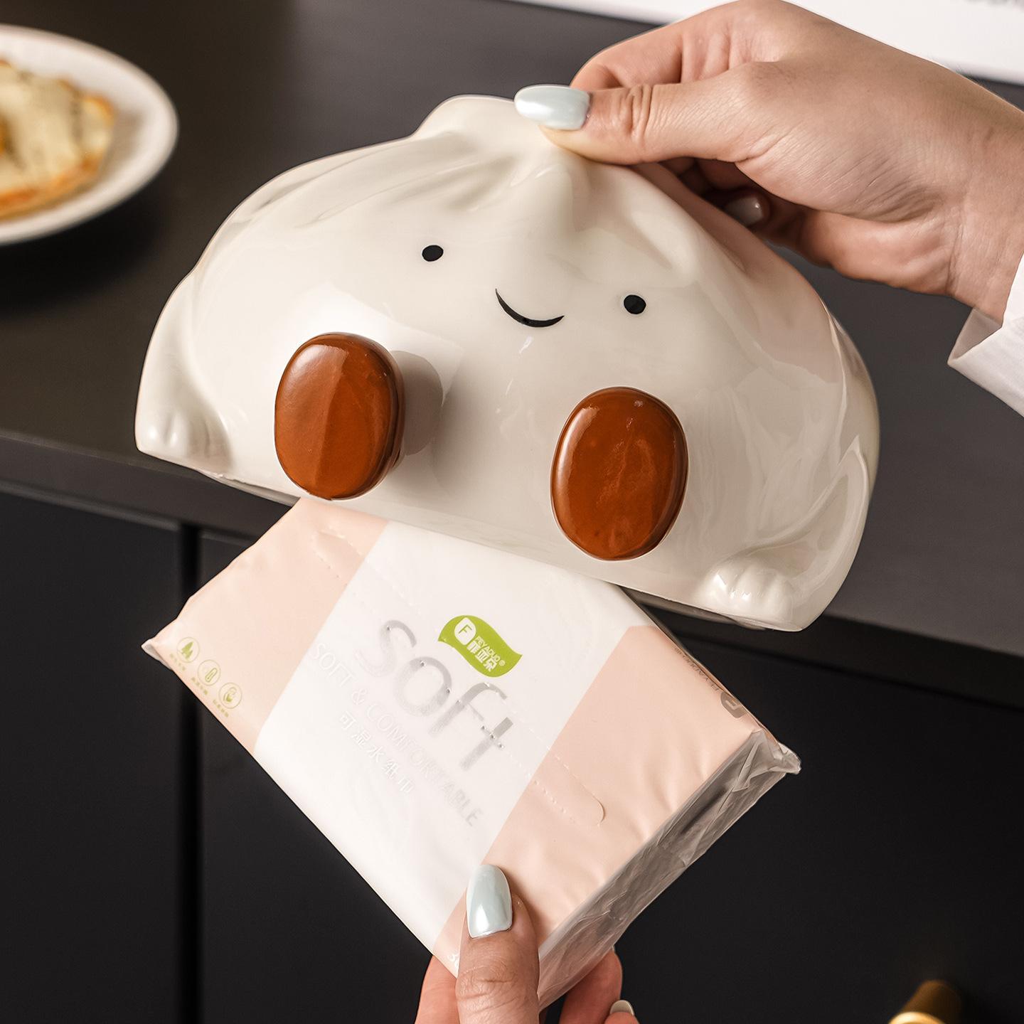 Cloud-Shaped Ceramic Napkin Holder, Creative Cute Dumpling Face Paper Towel Box, High-End Living Room Bedroom Bathroom Desktop Decor, Bathroom Decor Supplies