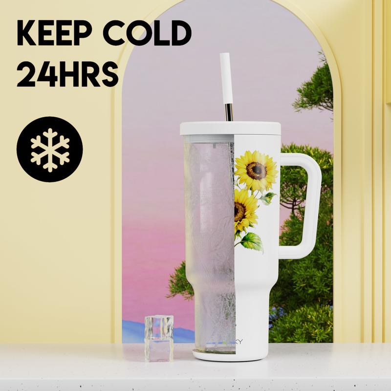 【MEOKY×Ciaobellaapparel】40oz Sunflower Tumbler,Hot Water Mug,Keeps Hot&Cold |,Fits Car Cup Holders,Stainless Steel Insulated cup,Office & Travel Essential