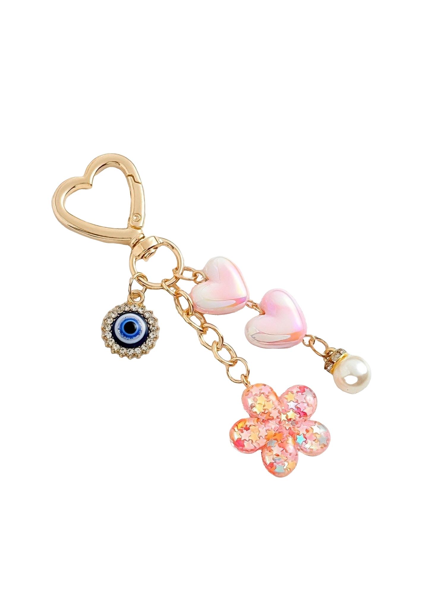 Trendy Heart Devil Eye Resin Keychain, DIY Bag Charm Decor, Friendship Gift, Graduation Season Accessory