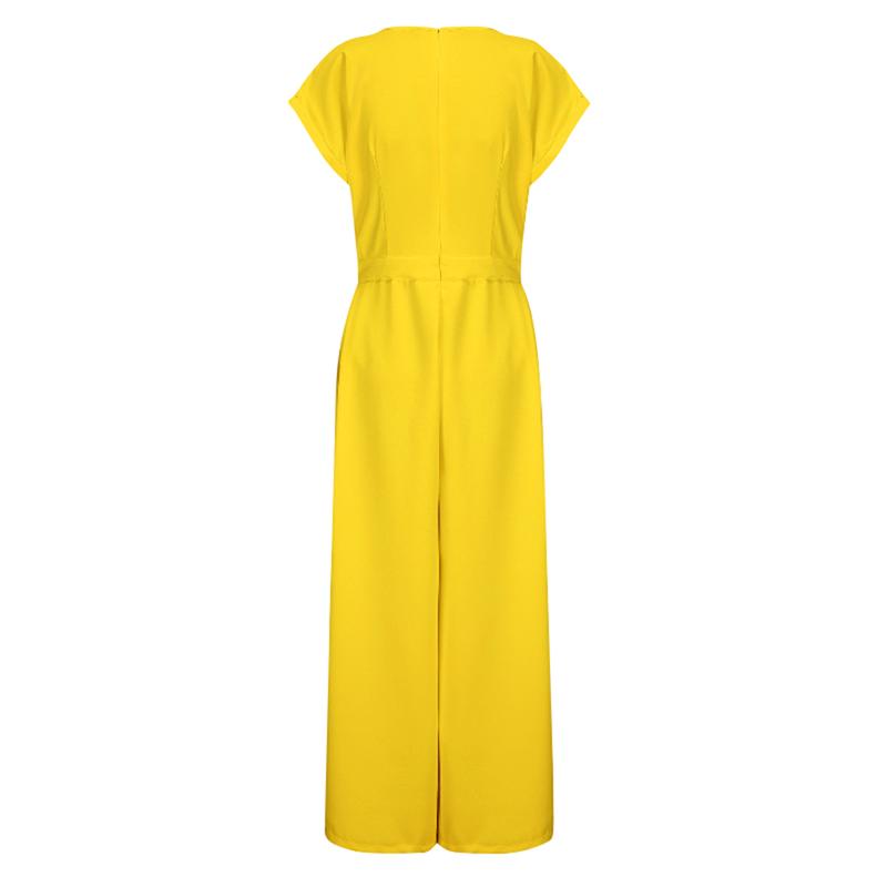 UOOZEE Women's Basic Cap Sleeve Wide Leg Jumpsuit - Fitted Polyester Work Outfits Womenswear Overall with V-Neckline - Chic & Elegant Style (the size is one size smaller,it is recommended to order a size larger) Shortsleeves teacher/interview outfits