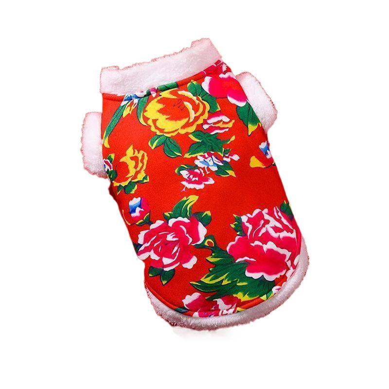 Warm Cat Clothes Festive Floral Cotton Coat Winter New Year Outfit for Kittens Pet Dog Tang Suit