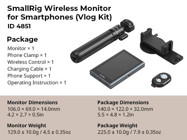SmallRig Phone Vlog Selfie Monitor Screen for iphone17 Pro/MAX for Huawei for S24/S25, w/Magnetic Phone Holder Clip Mount & Wireless Remote, Sync Rear Camera for Selfie Vlog Live Stream Phone Filmmaking - 4851B