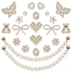 SOGLLQAM Shoe Charms for Women – Pearl & Flower Rhinestone Chain Shoe Decorations, Bling Accessories for Party & Birthday Footwear Shiny