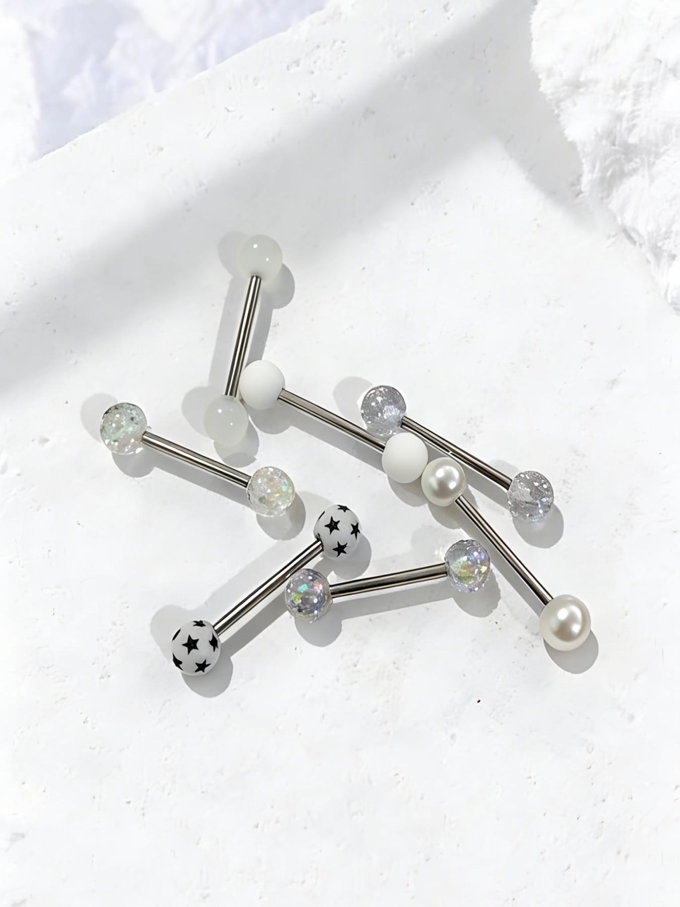 7 Pcs Colorful Round Barbell Tongue Rings, 14g Stainless Steel, Unisex Fashion Jewelry, Comfortable Daily Wear, Trendy Body Piercing Accessories