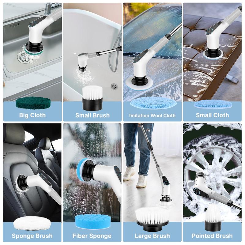 【Dovety】 Electric Spin Scrubber, Cordless Shower Scrubber, Cleaning Brush, with 8 Replaceable Brush Heads and 3 Adjustable Extension Handle, 2 Adjustable Speeds for Bathroom, Kitchen, Tile, Household Cleaning Supplies ,Portable Durable 【Dovety】 Electric Spin Scrubber, Cordless Shower Scrubber, Cleaning Brush, with 8 Replaceable Brush Heads and 3 Adjustable Extension Handle, 2 Adjustable Speeds for Bathroom, Kitchen, Tile, Household Cleaning Supplies ,Portable Durable
