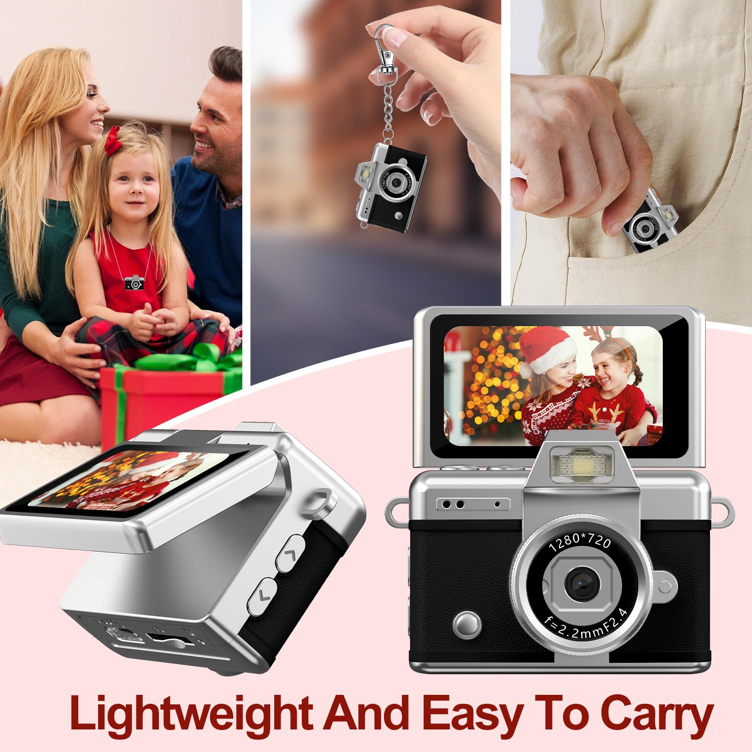 Thumb-Sized Ccd Flip Camera, Portable Vlogging Camera, Fashion Accessory, 180° Rotatable Screen, Backlight, Movie-Level Vlogs, 32GB Memory Card Included