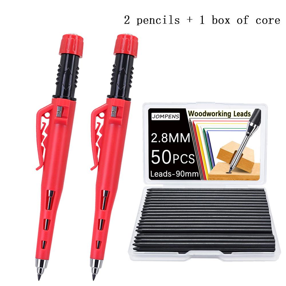 2.8mm leather grip automatic pencil, equipped with black/red replaceable refills, designed specifically for deep hole marking and drawing by carpenters and engineers (3 pens+100 refills)