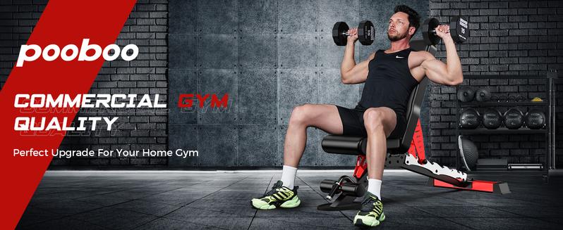 Pooboo Weight Bench, Adjustable Workout Bench for Home, 1500LBS Weight Capacity Heavy Duty Strength Training Bench, Flat/Incline/Decline Positions for Full Body Workout