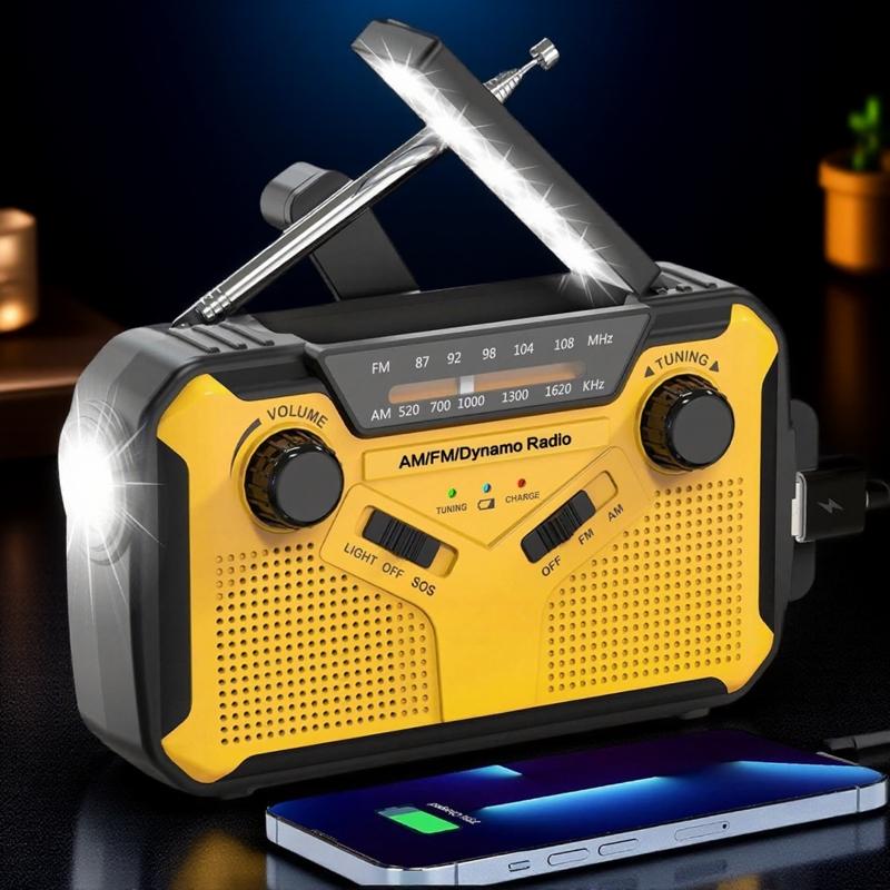 Solar AM/FM Portable Multifunctional Radio with Flashlight, Reading Lamp, SOS Alarm – 2500mAh Power Bank, Crank & Battery Powered for Camping, Hiking & Emergency Survival Gear