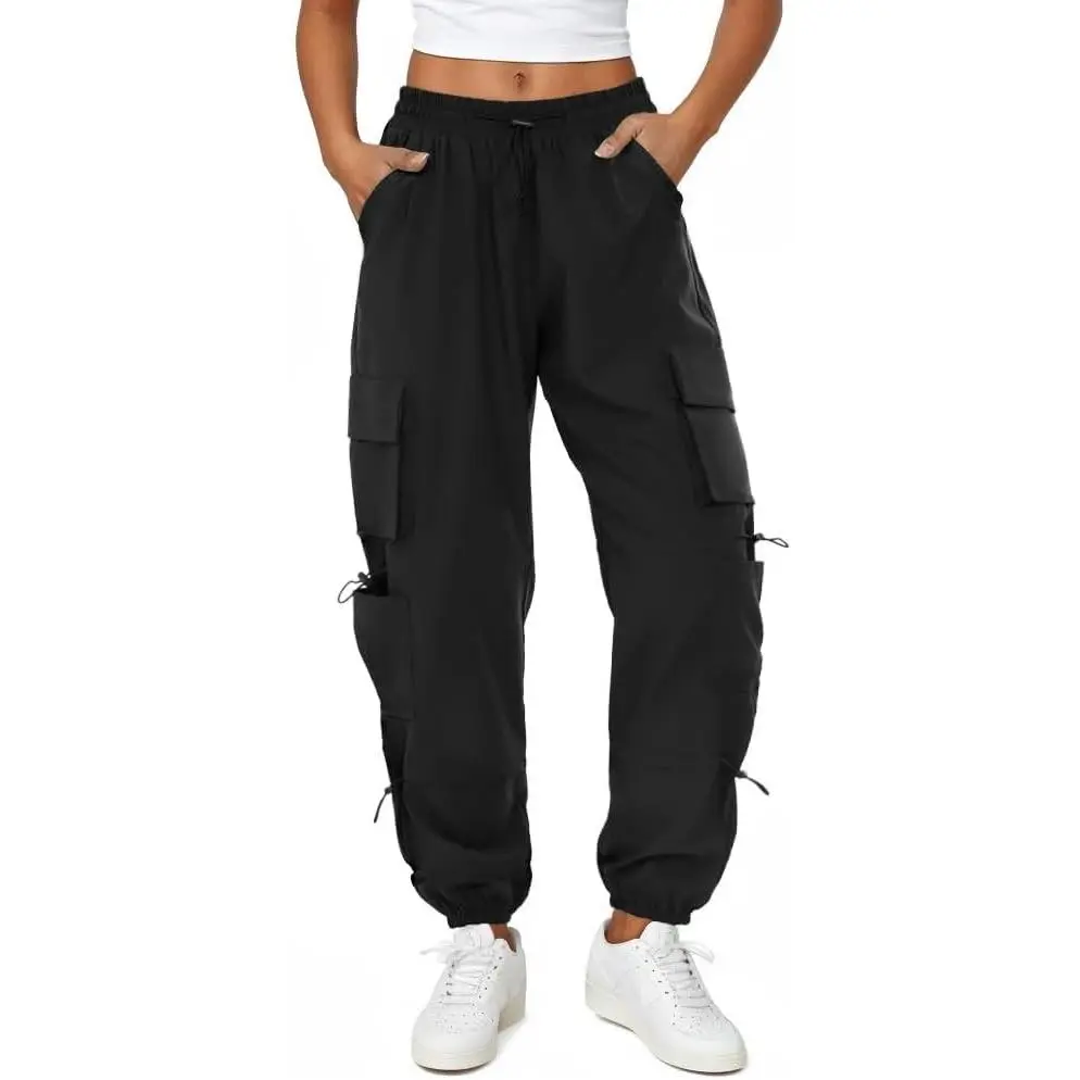 Womens Parachute Cargo Pants with Pockets Quick Dry Hiking Pants Lightweight Water-Resistant Baggy Joggers