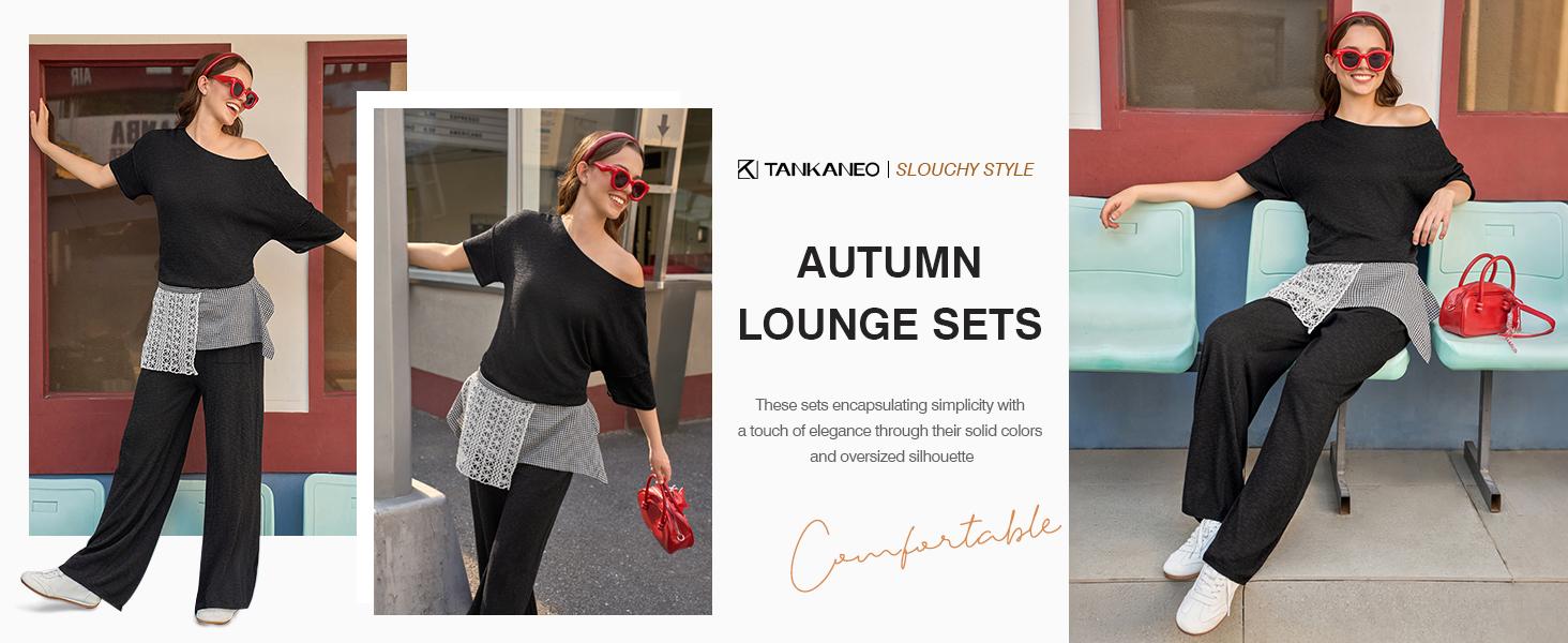 Imily Bela Women's 2 Piece Travel Outfits Casual Short Sleeve Knit Pullover Tops Wide Leg Pants Lounge Sets Tracksuit