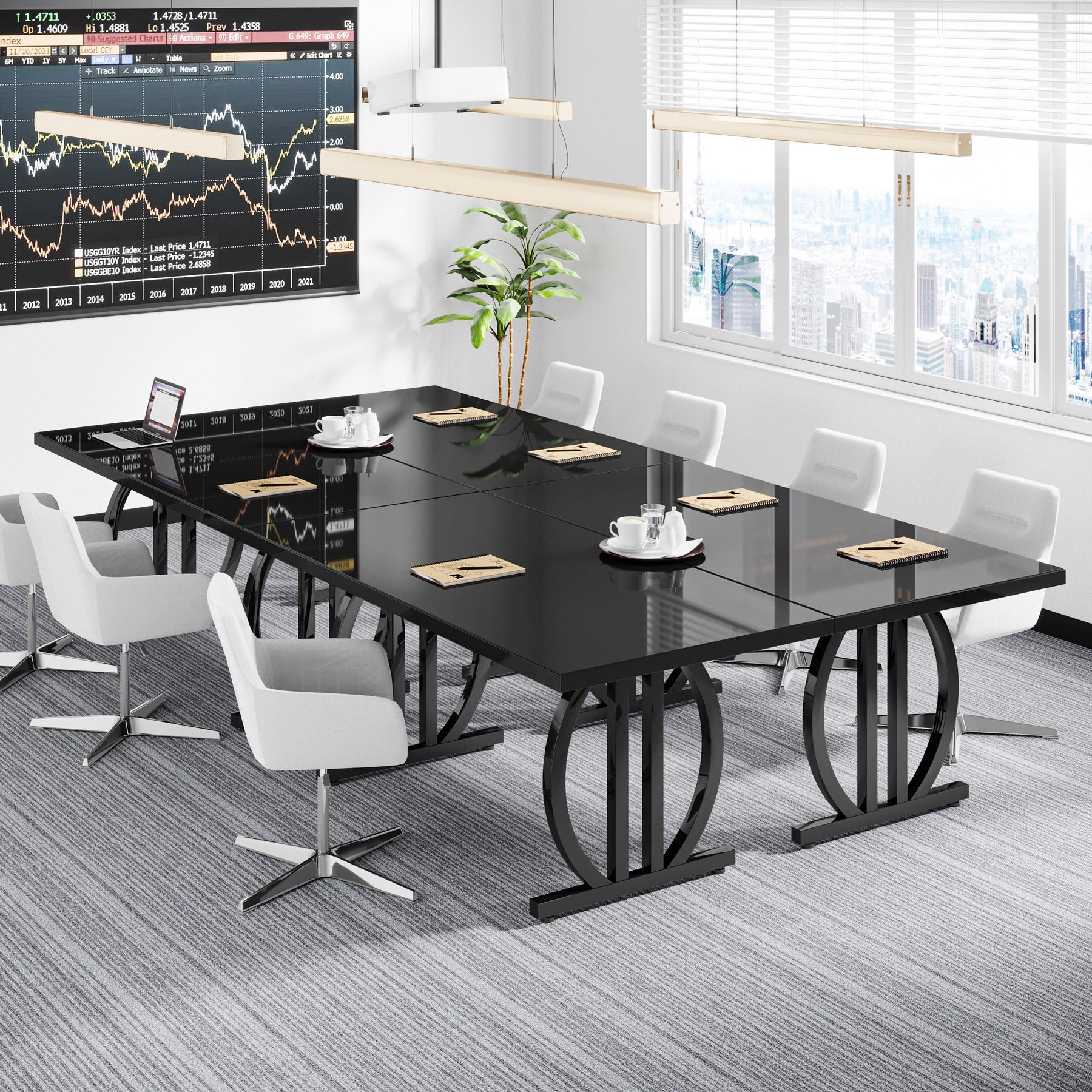 LITTLE TREE 63 Inch Dining Table for 4-6 People, Black Modern DiningTable with Metal Frame, Rectangular Dinner Table, Large Kitchen Table for Dining Room, Living Room social