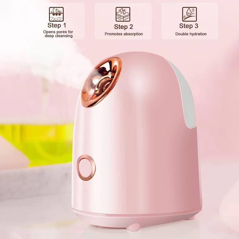 New Facial Steamer,  Home Sauna Spa Sprayer Moisturizing Cleansing Pores, Nano Ionic Hot Mist Facial Humidifier Atomizer,(Pink-Gold)