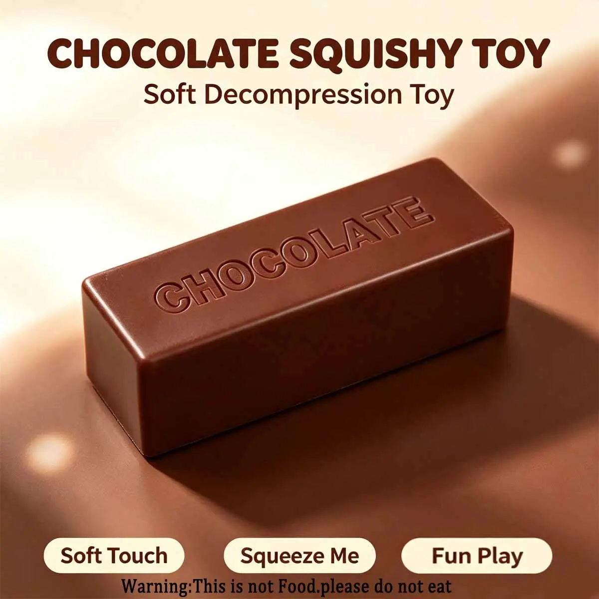 Chocolate Bar Squishy Fidget Toy, Realistic Food‑Shaped Soft Squeeze Decompression Toy, Novelty Chocolate Sensory Stress Relief Toy for Kids & Adults