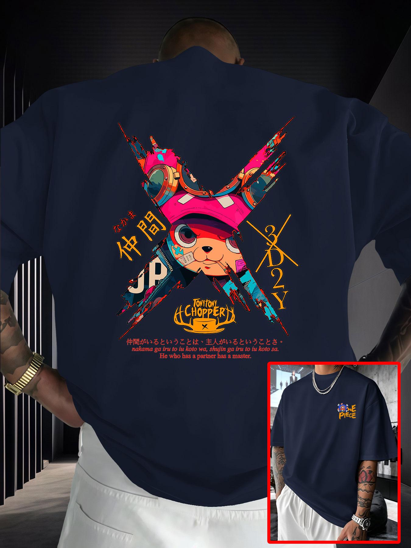 Anime Style Joejoe Printed Short Sleeve T-Shirt, Japanese Anime High Street Trendy Loose Fit Half Sleeve, Perfect for Manga Fans Collection