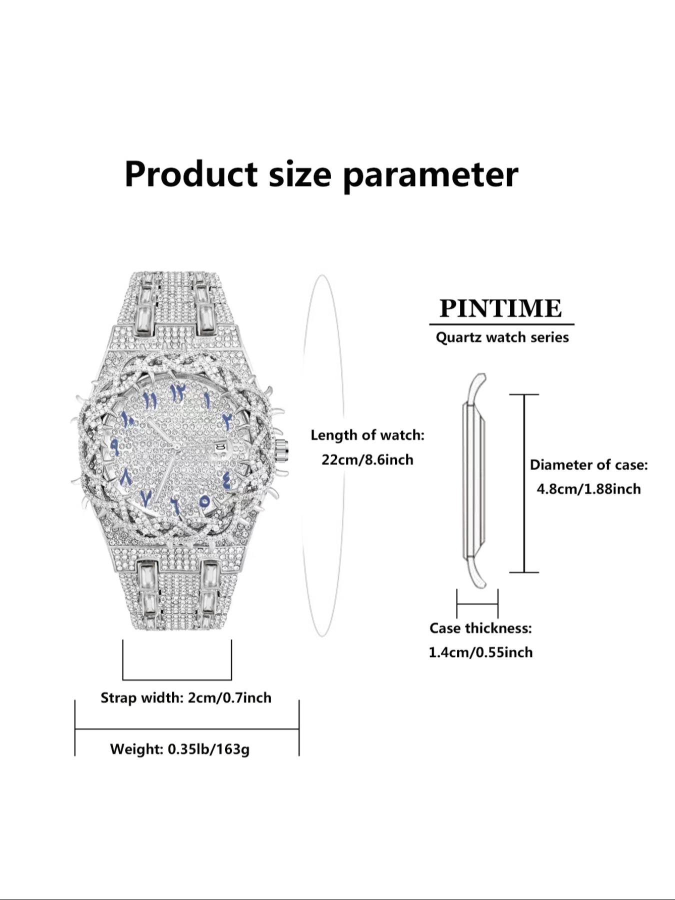 Unisex New Hip-Hop Style Quartz Watch, Rhinestone Strap & Full Iced-Out Large Dial, Unique Zirconia Design Wrist Watch, Party Gift for Men and Women