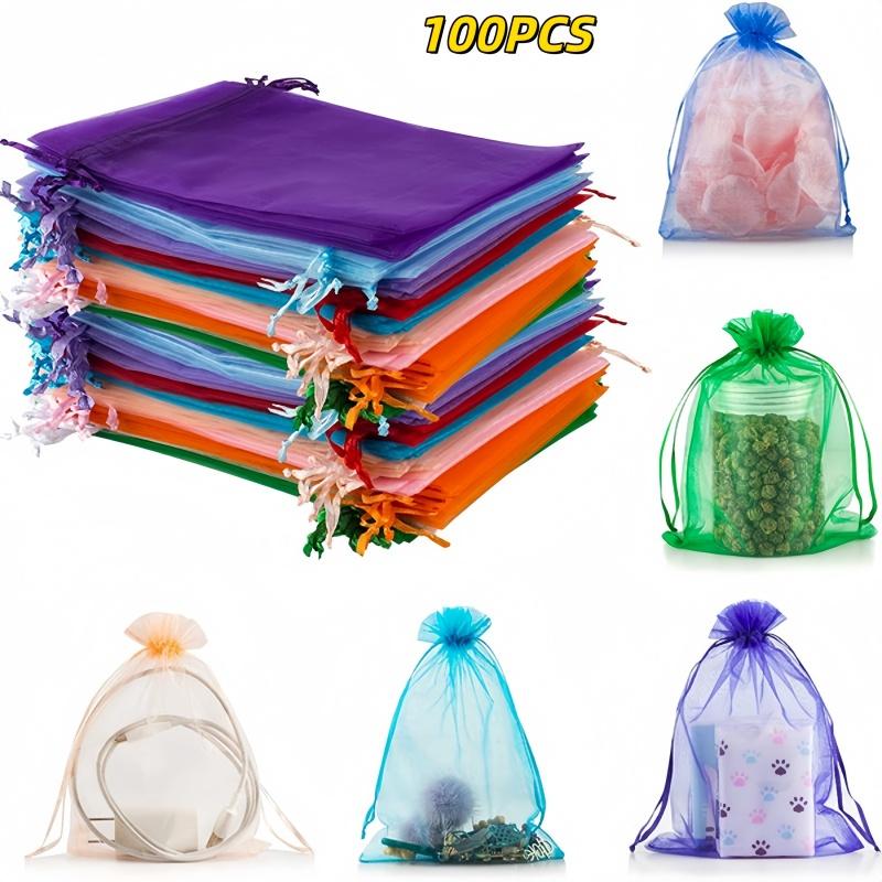 50pcs Transparent Gift Bags with Drawstring, High-Quality Organza Candy Bags, Wedding Decorations, Jewelry Packaging, Christmas Party Supplies, Gift Wrapping Supplies